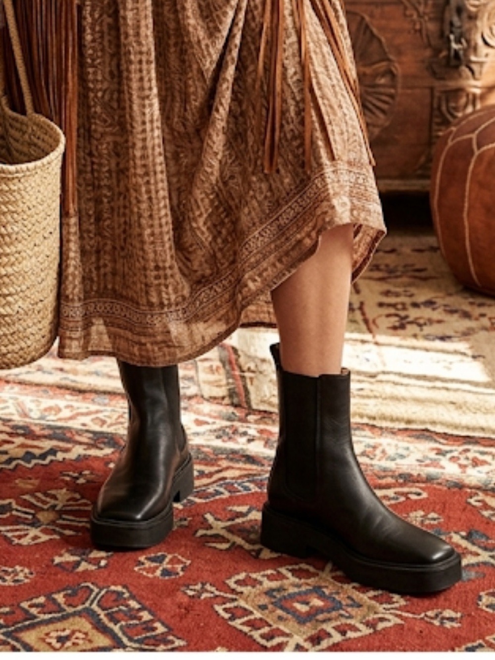 Zara Black Leather Ankle Boots – Chunky Platform, Square Toe, EU 36 / US 5.5-6